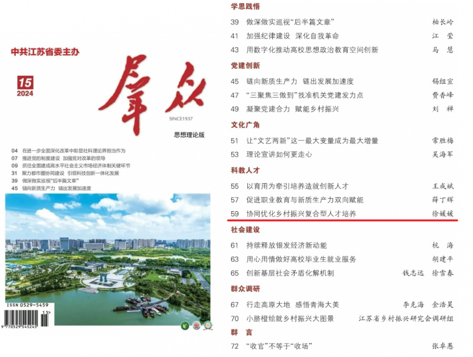 《群眾》雜志思想理論版刊發(fā)我校文章《協(xié)同優(yōu)化鄉(xiāng)村振興復(fù)合型人才培養(yǎng)》